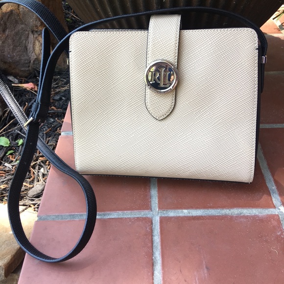 Ralph Lauren taupe embossed leather satchel